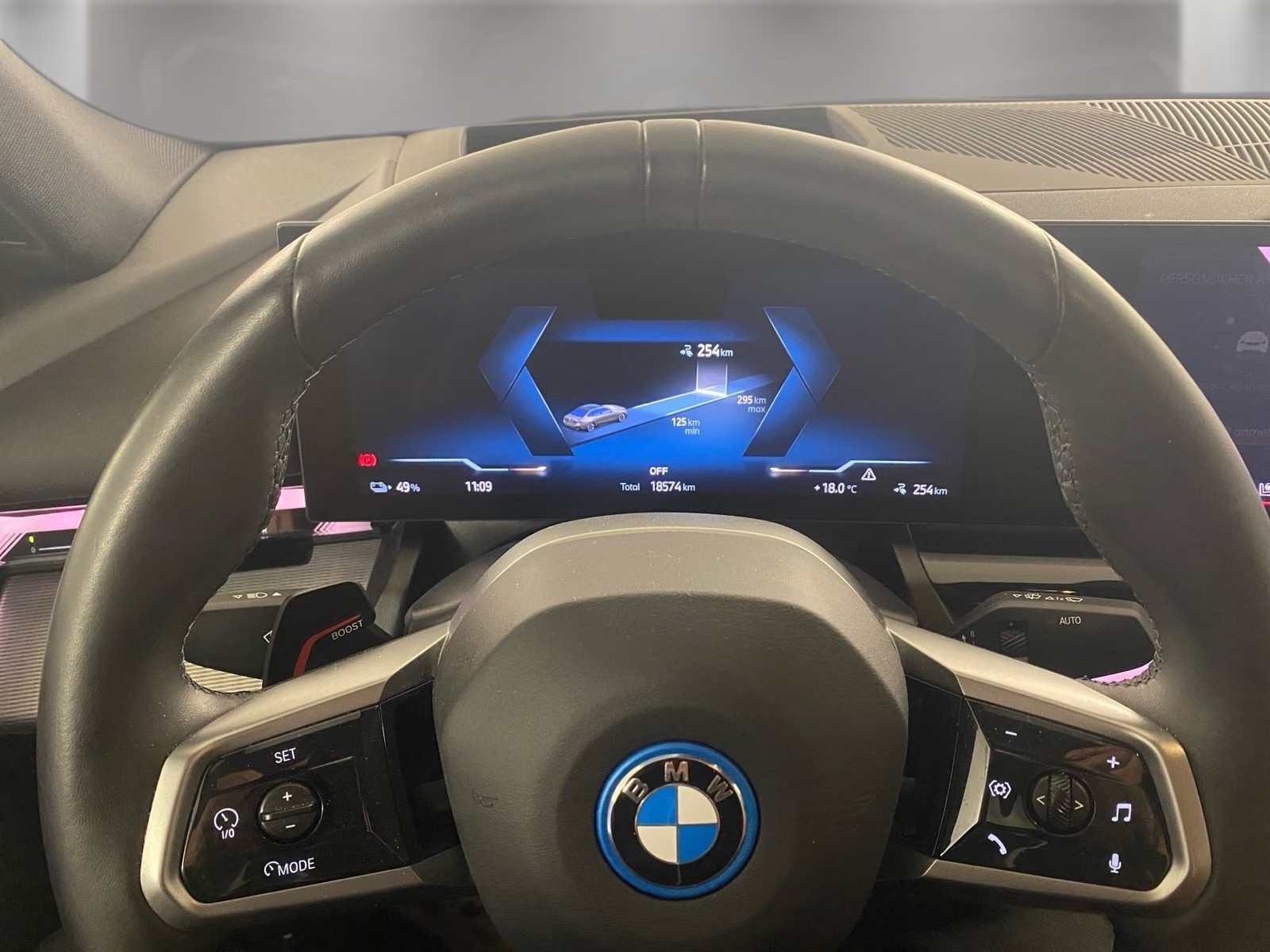 BMW Live Cockpit Professional displayed behind the M leather steering wheel.