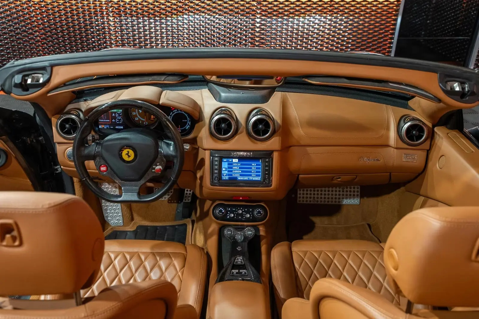Ferrari California dashboard, steering wheel and infotainment screen