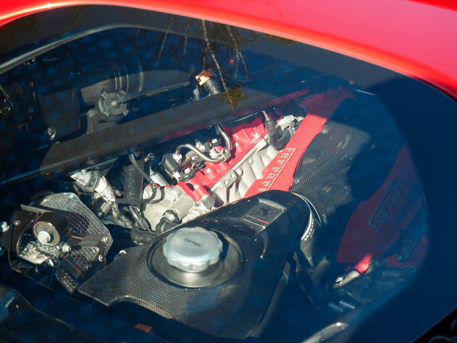 Ferrari SF90 Stradale 2022 — twin-turbo V8 engine with carbon-fibre covers