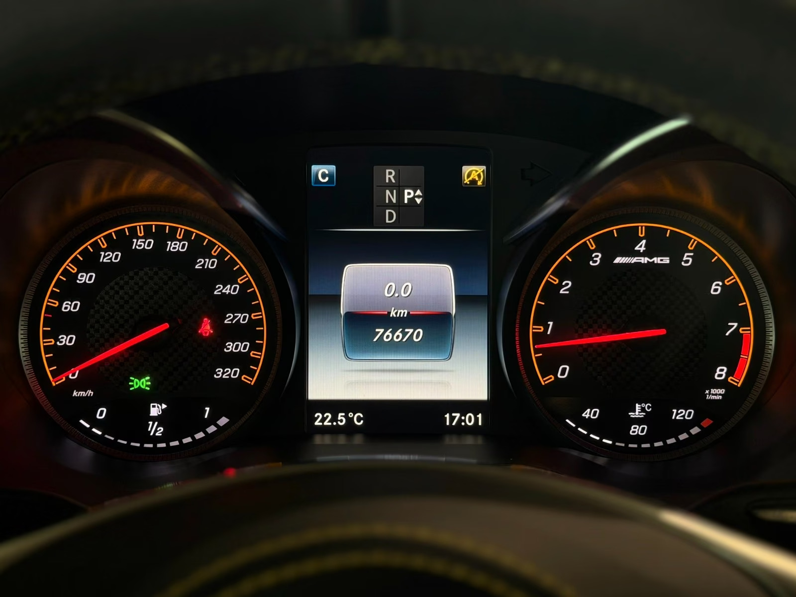 Mercedes-AMG C 63 S Coupé instrument cluster showing mileage