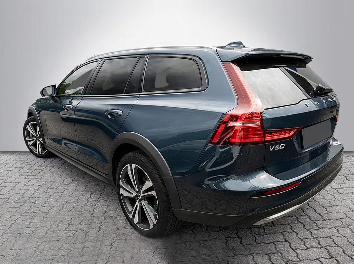 Rear three-quarter view of the blue Volvo V60 Cross Country estate